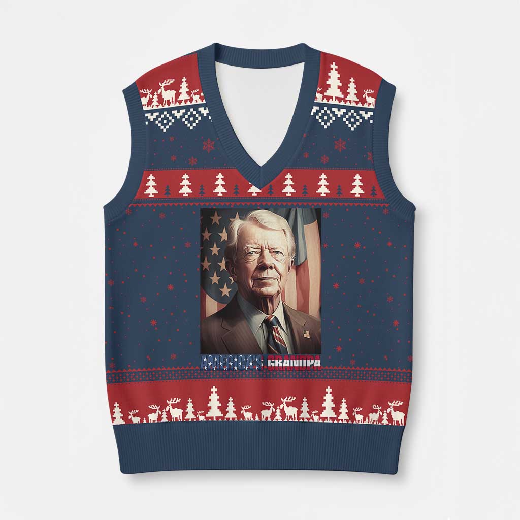 39th President Jimmy Carter V-Neck Knit Sweater Vest America's Grandpa Presidents' Day USA Flag Vintage TS02 Navy Red Print Your Wear