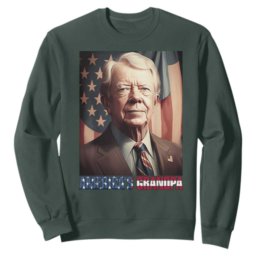 39th President Jimmy Carter Sweatshirt America's Grandpa Presidents' Day USA Flag Vintage TS02 Dark Forest Green Print Your Wear