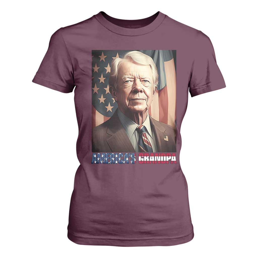 39th President Jimmy Carter T Shirt For Women America's Grandpa Presidents' Day USA Flag Vintage TS02 Maroon Print Your Wear