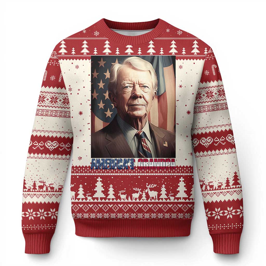 39th President Jimmy Carter Knit Sweatshirt America's Grandpa Presidents' Day USA Flag Vintage TS02 Red Print Your Wear