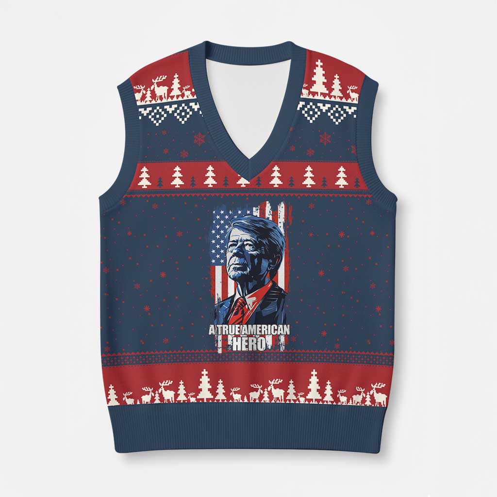 39th President Jimmy Carter V-Neck Knit Sweater Vest True American Hero US Flag Presidents' Day TS02 Navy Red Print Your Wear