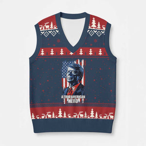 39th President Jimmy Carter V-Neck Knit Sweater Vest True American Hero US Flag Presidents' Day TS02 Navy Red Print Your Wear