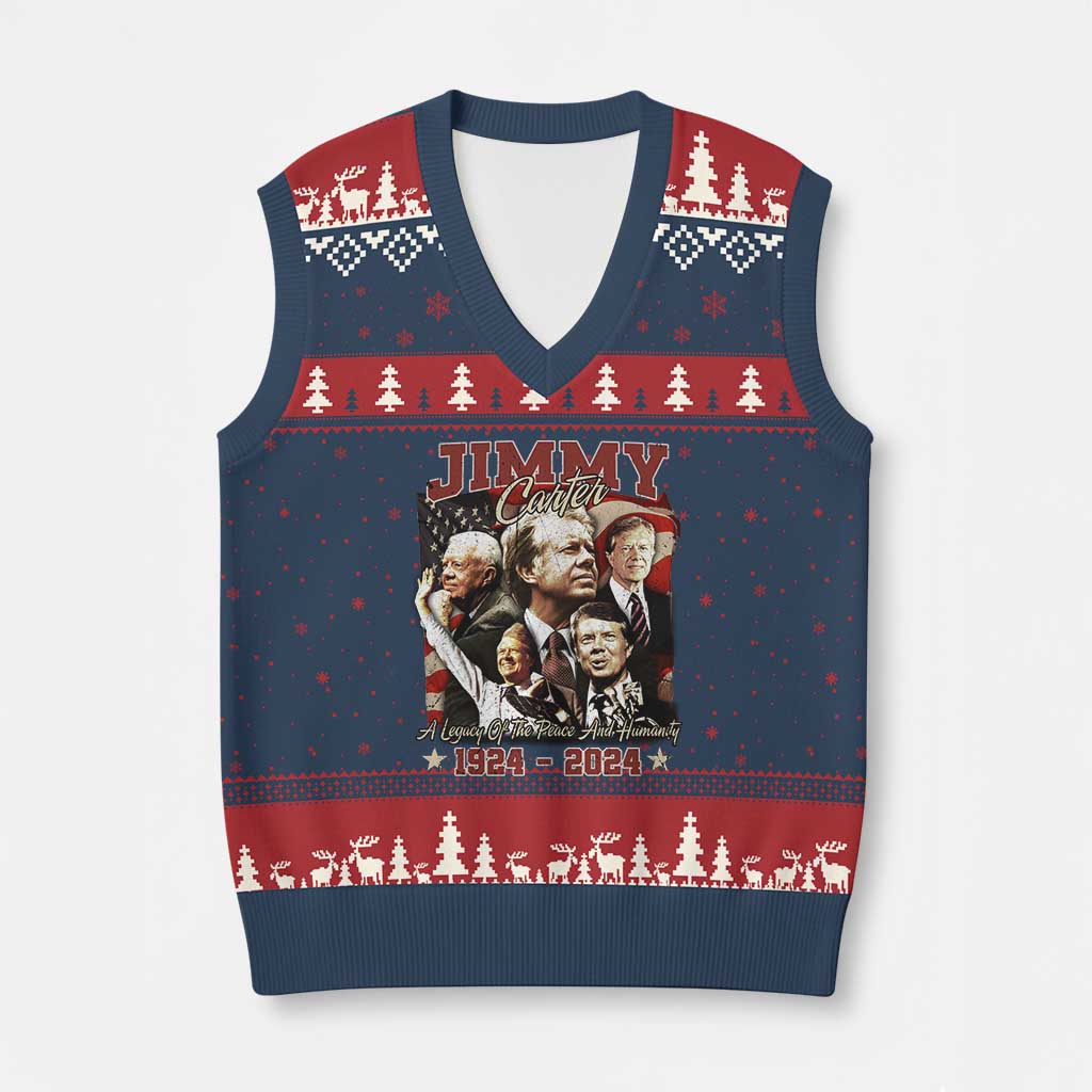 39th President Jimmy Carter V-Neck Knit Sweater Vest A Legacy Of Peace And Humanity USA Legacy TS02 Navy Red Print Your Wear