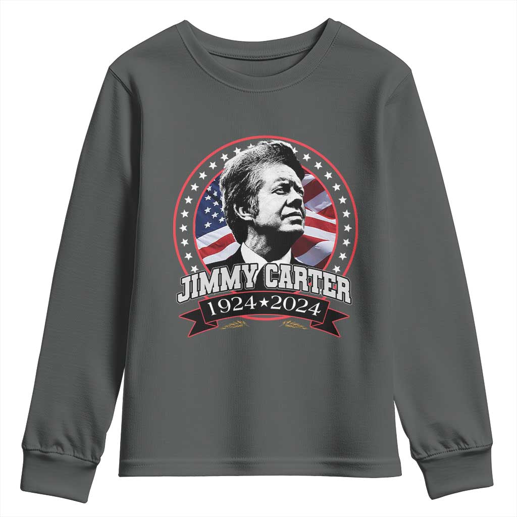 39th President Jimmy Carter Youth Sweatshirt USA Legacy American Flag TS02 Dark Heather Print Your Wear