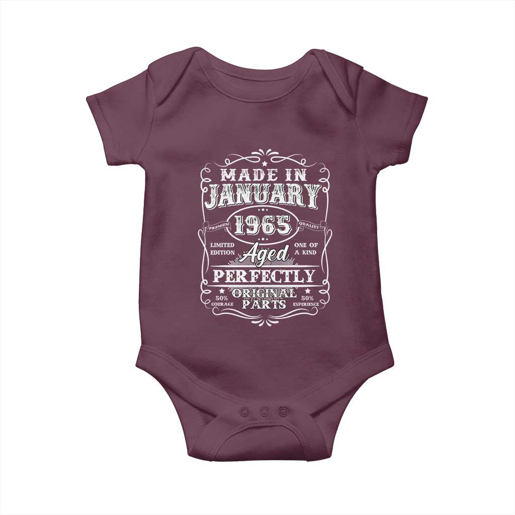 Retro Classic Made In January 1965 Baby Onesie Aged Perfectly Original Parts Vintage Birthday Men TS02 Maroon Print Your Wear