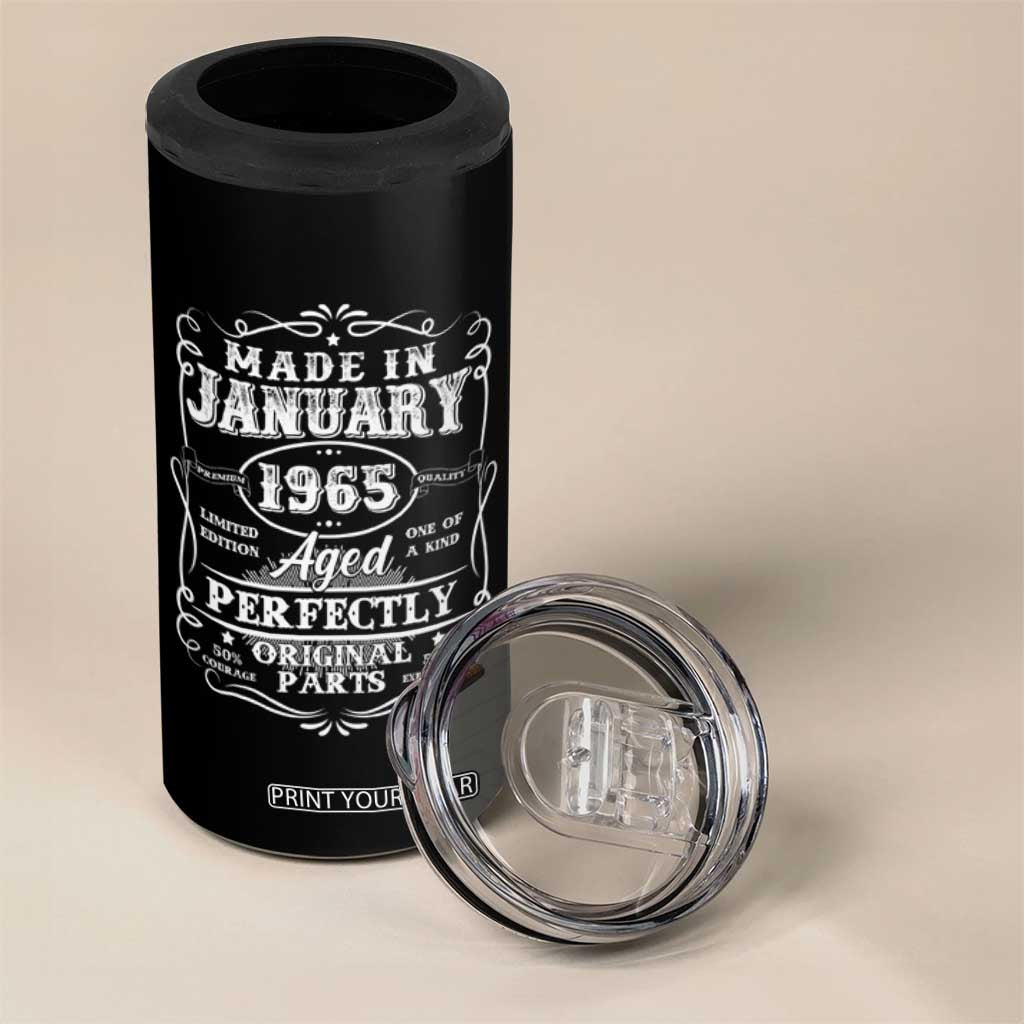 Retro Classic Made In January 1965 4 in 1 Can Cooler Tumbler Aged Perfectly Original Parts Vintage Birthday Men TS02 Print Your Wear