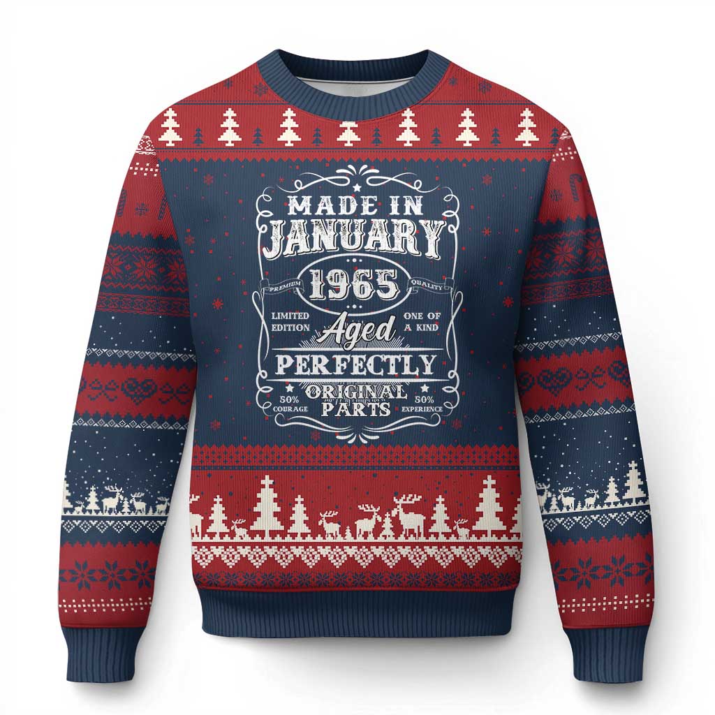 Retro Classic Made In January 1965 Ugly Christmas Sweater Aged Perfectly Original Parts Vintage Birthday Men TS02 Navy Red Print Your Wear