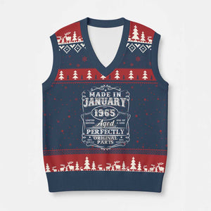 Retro Classic Made In January 1965 V-Neck Knit Sweater Vest Aged Perfectly Original Parts Vintage Birthday Men TS02 Navy Red Print Your Wear