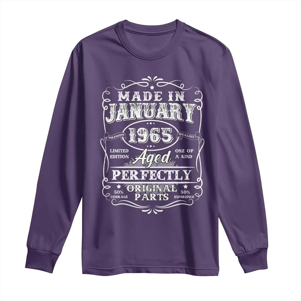 Retro Classic Made In January 1965 Long Sleeve Shirt Aged Perfectly Original Parts Vintage Birthday Men TS02 Purple Print Your Wear