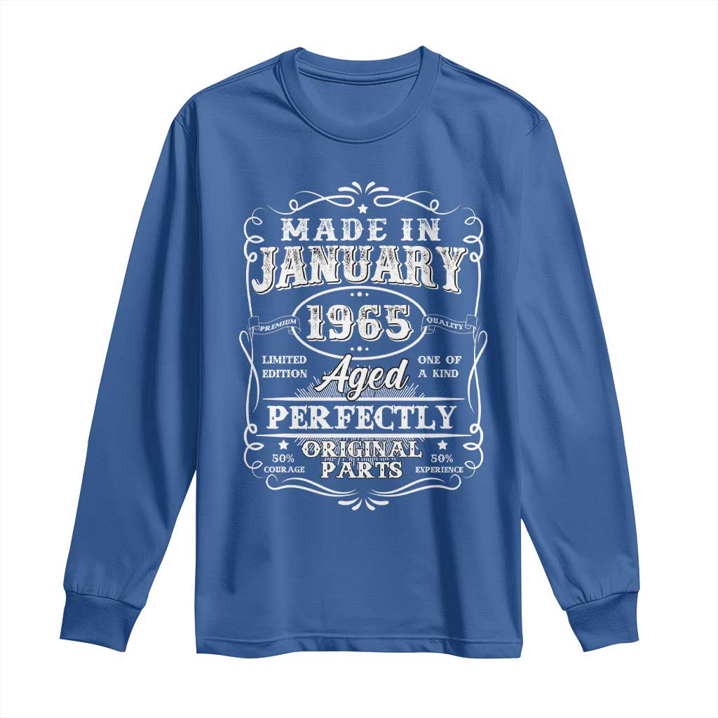 Retro Classic Made In January 1965 Long Sleeve Shirt Aged Perfectly Original Parts Vintage Birthday Men TS02 Royal Blue Print Your Wear