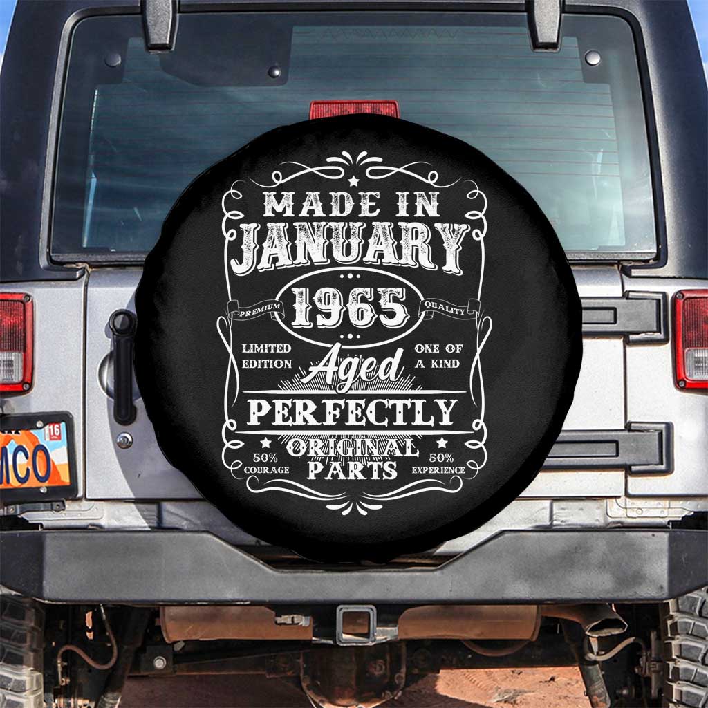 Retro Classic Made In January 1965 Spare Tire Cover Aged Perfectly Original Parts Vintage Birthday Men TS02 No hole Black Print Your Wear