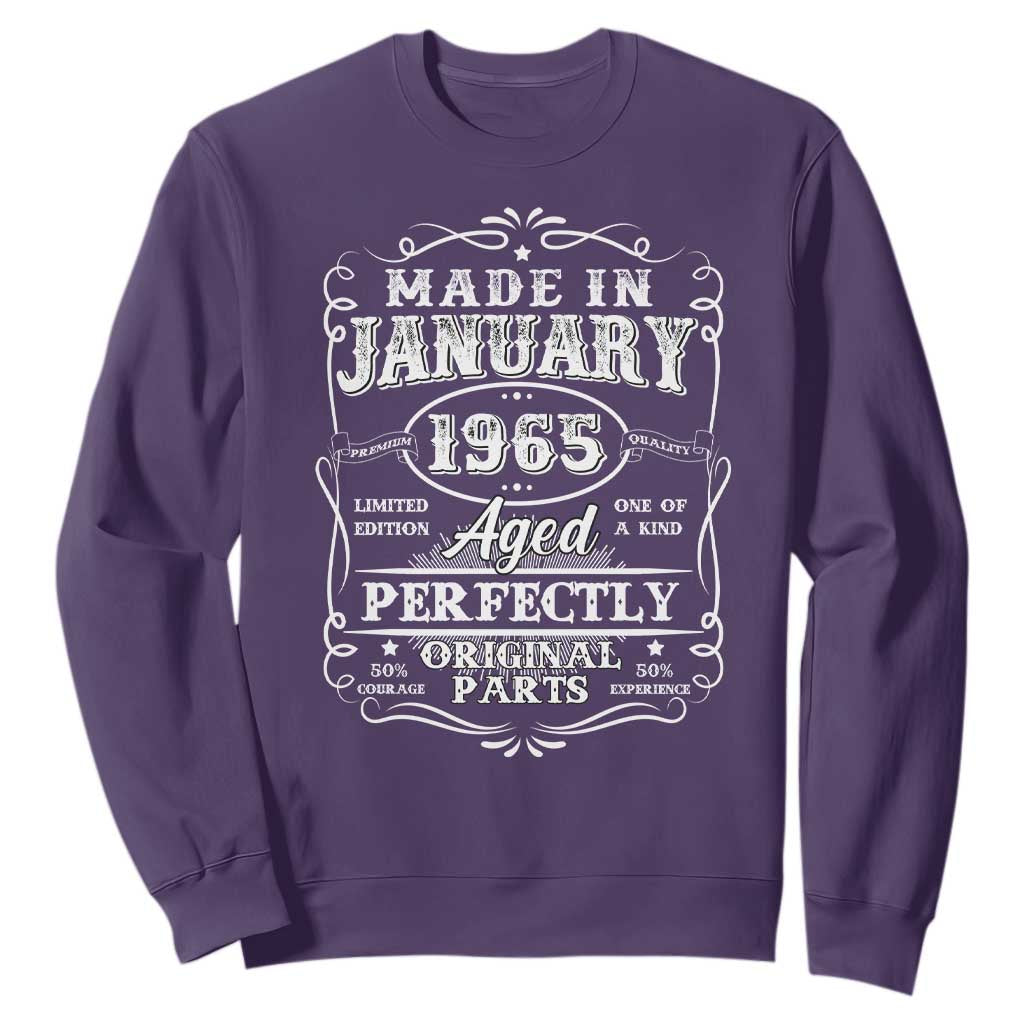 Retro Classic Made In January 1965 Sweatshirt Aged Perfectly Original Parts Vintage Birthday Men TS02 Purple Print Your Wear