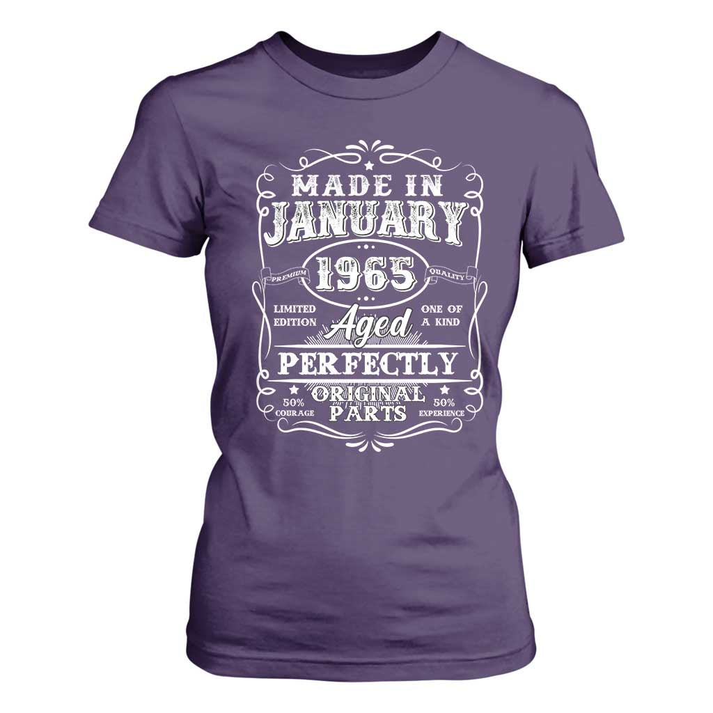 Retro Classic Made In January 1965 T Shirt For Women Aged Perfectly Original Parts Vintage Birthday Men TS02 Purple Print Your Wear