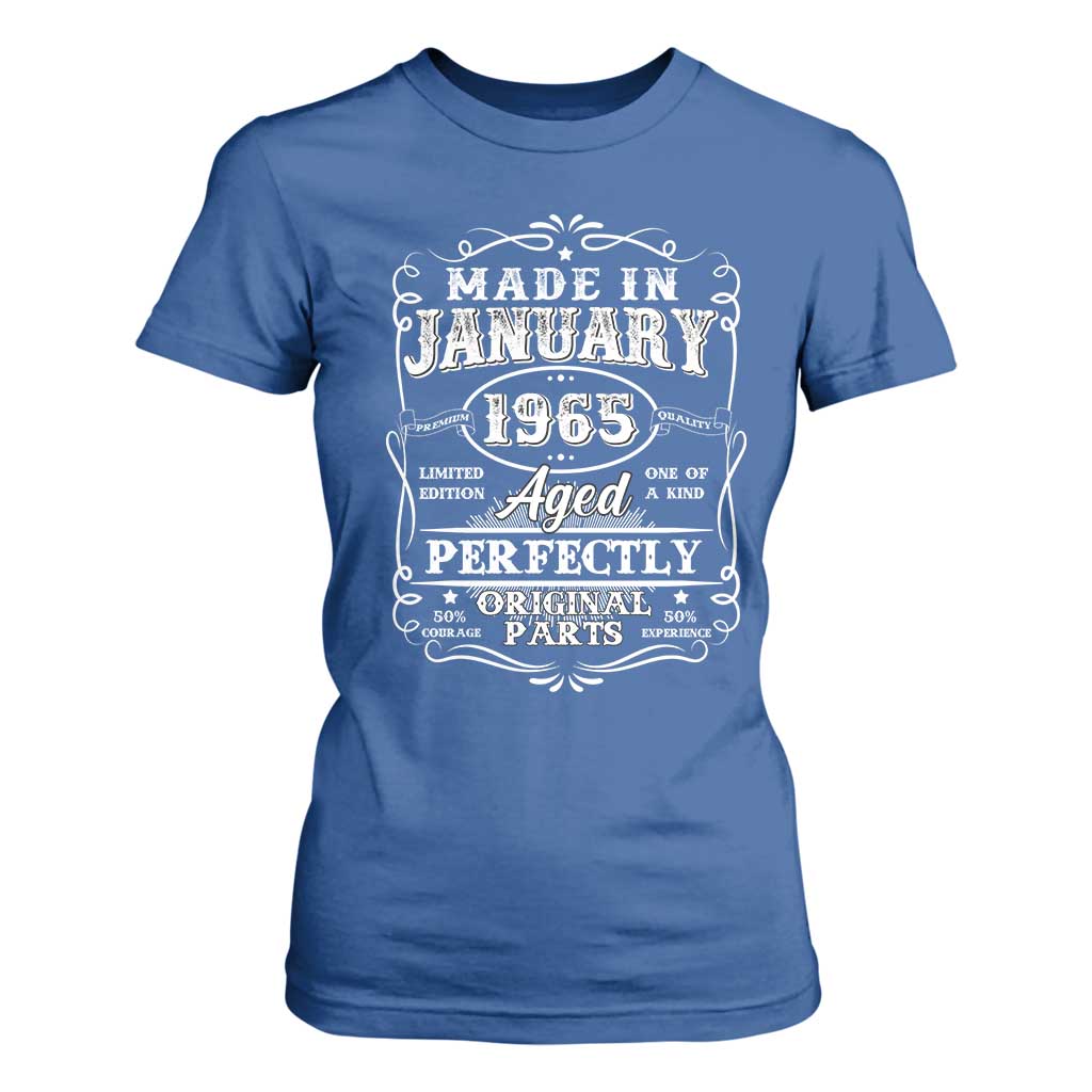 Retro Classic Made In January 1965 T Shirt For Women Aged Perfectly Original Parts Vintage Birthday Men TS02 Royal Blue Print Your Wear