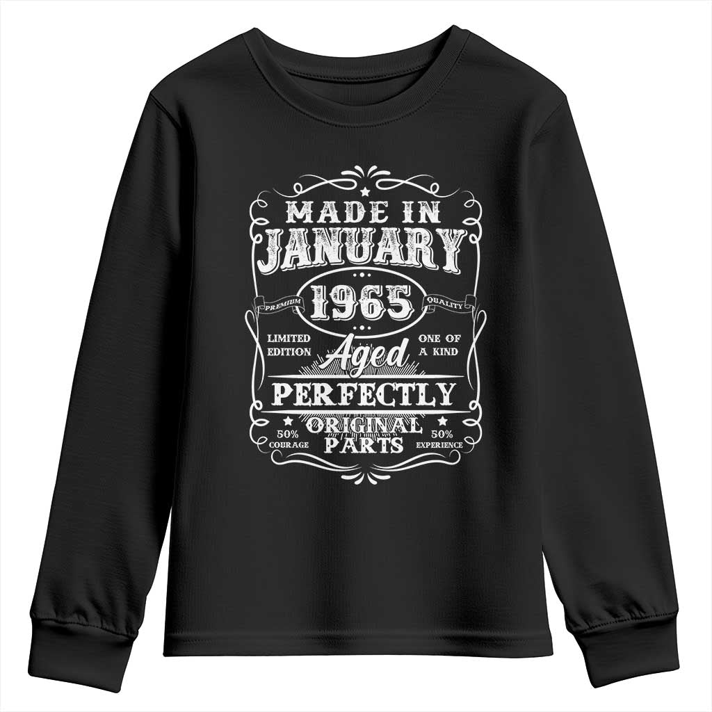 Retro Classic Made In January 1965 Youth Sweatshirt Aged Perfectly Original Parts Vintage Birthday Men TS02 Black Print Your Wear