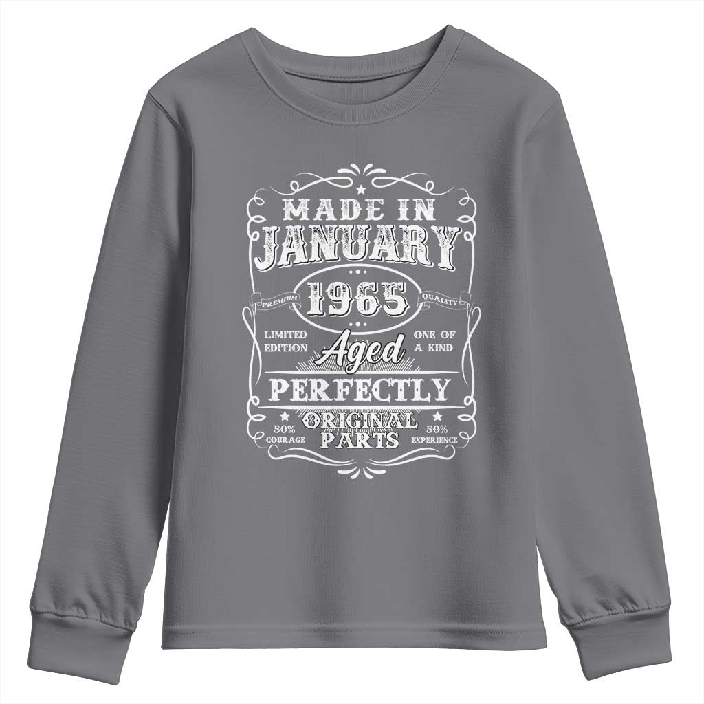 Retro Classic Made In January 1965 Youth Sweatshirt Aged Perfectly Original Parts Vintage Birthday Men TS02 Charcoal Print Your Wear