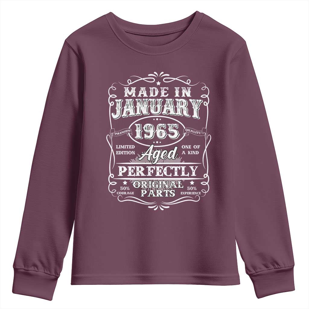 Retro Classic Made In January 1965 Youth Sweatshirt Aged Perfectly Original Parts Vintage Birthday Men TS02 Maroon Print Your Wear