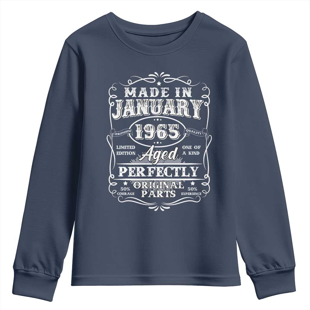 Retro Classic Made In January 1965 Youth Sweatshirt Aged Perfectly Original Parts Vintage Birthday Men TS02 Navy Print Your Wear