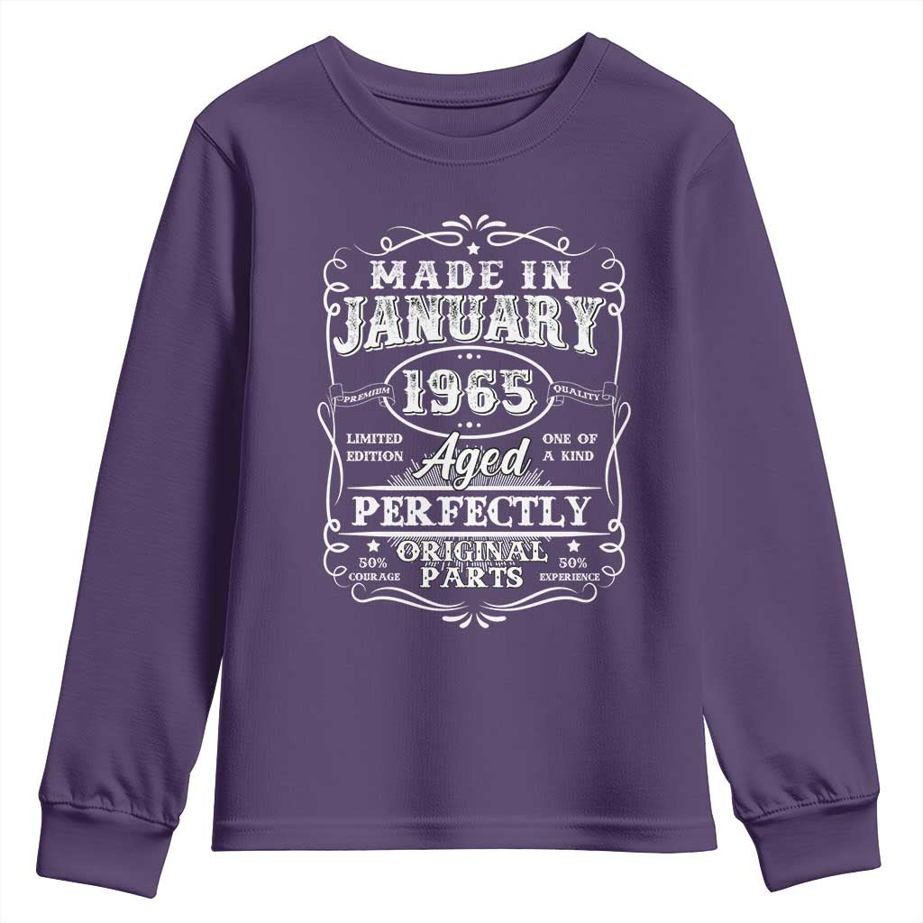 Retro Classic Made In January 1965 Youth Sweatshirt Aged Perfectly Original Parts Vintage Birthday Men TS02 Purple Print Your Wear