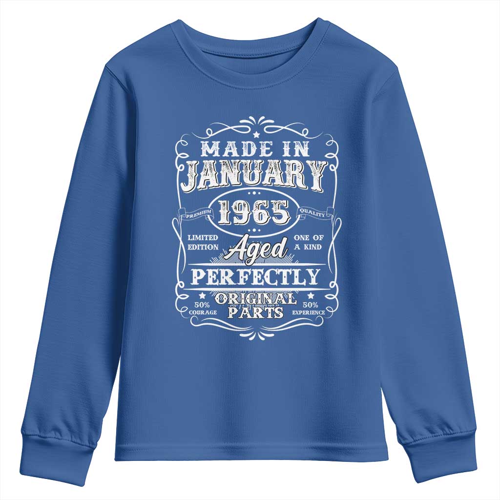 Retro Classic Made In January 1965 Youth Sweatshirt Aged Perfectly Original Parts Vintage Birthday Men TS02 Royal Blue Print Your Wear
