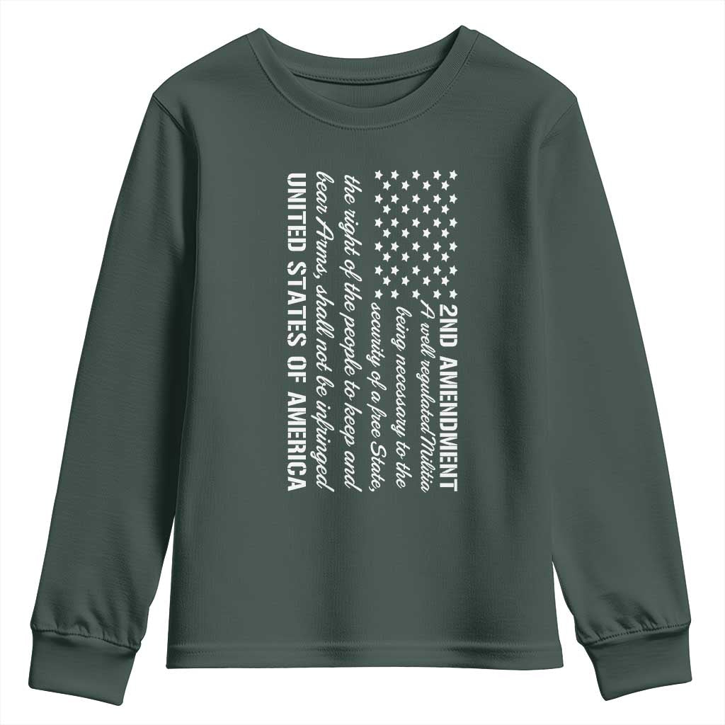 2nd Amendment American Flag Youth Sweatshirt Patriotic Right to Bear Arms USA Patriot TS02 Dark Forest Green Print Your Wear