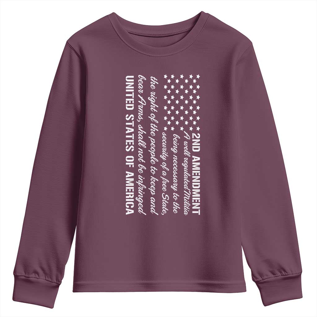 2nd Amendment American Flag Youth Sweatshirt Patriotic Right to Bear Arms USA Patriot TS02 Maroon Print Your Wear
