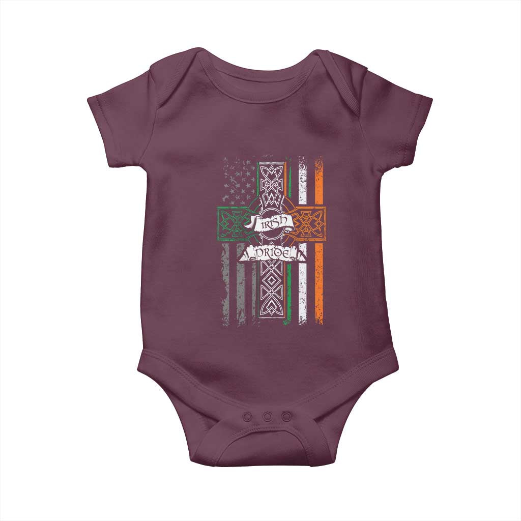 Irish Pride Baby Onesie American Flag Celtic Cross St Patricks Day TS02 Maroon Print Your Wear