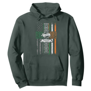 Irish Pride Hoodie American Flag Celtic Cross St Patricks Day TS02 Dark Forest Green Print Your Wear