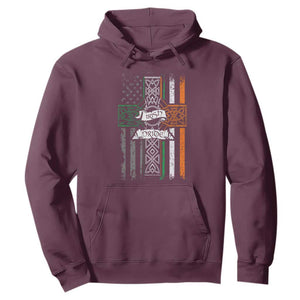 Irish Pride Hoodie American Flag Celtic Cross St Patricks Day TS02 Maroon Print Your Wear