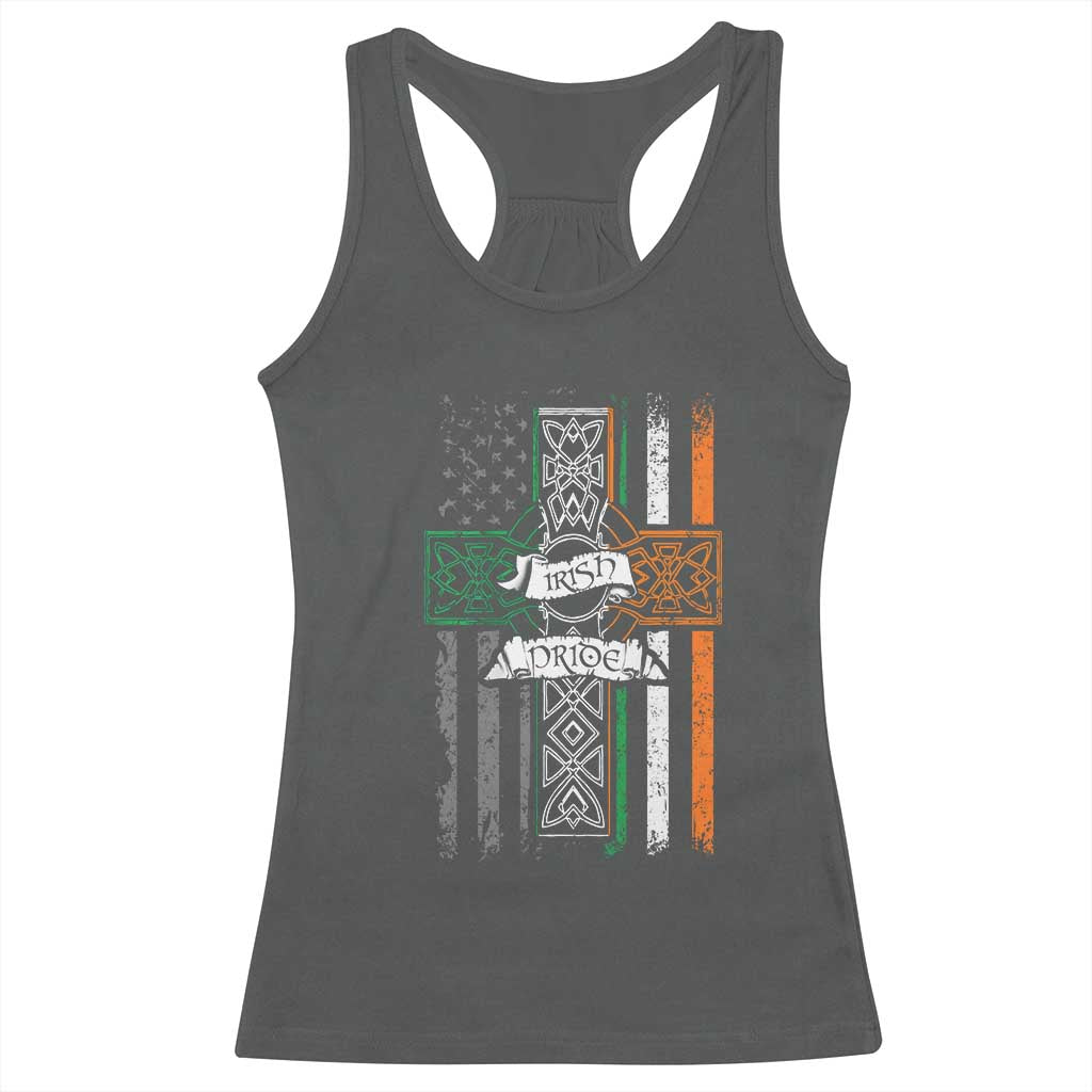 Irish Pride Racerback Tank Top American Flag Celtic Cross St Patricks Day TS02 Dark Heather Print Your Wear