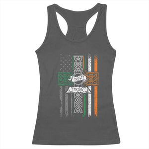 Irish Pride Racerback Tank Top American Flag Celtic Cross St Patricks Day TS02 Dark Heather Print Your Wear