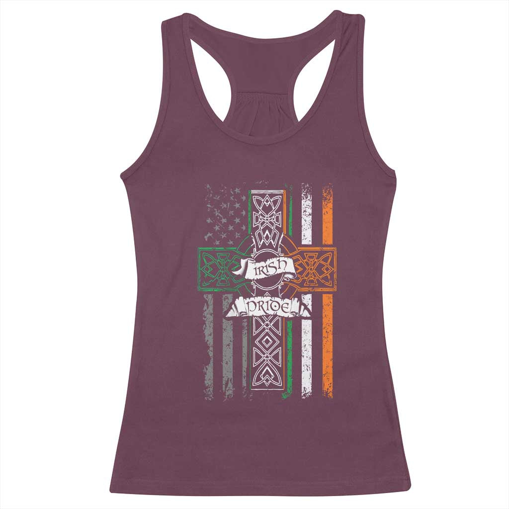 Irish Pride Racerback Tank Top American Flag Celtic Cross St Patricks Day TS02 Maroon Print Your Wear