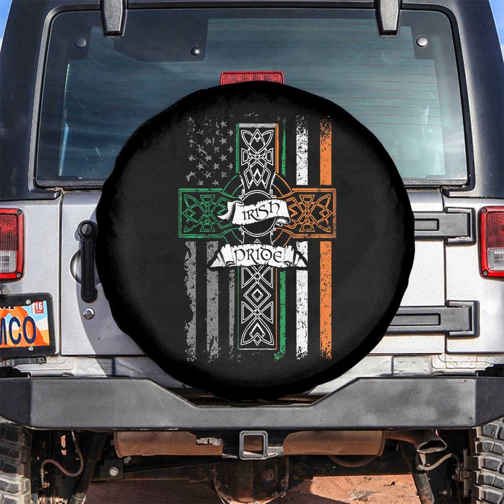 Irish Pride Spare Tire Cover American Flag Celtic Cross St Patricks Day TS02 No hole Black Print Your Wear