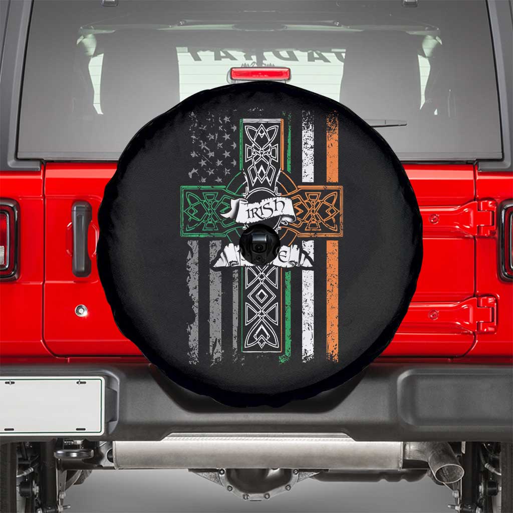 Irish Pride Spare Tire Cover American Flag Celtic Cross St Patricks Day TS02 Black Print Your Wear