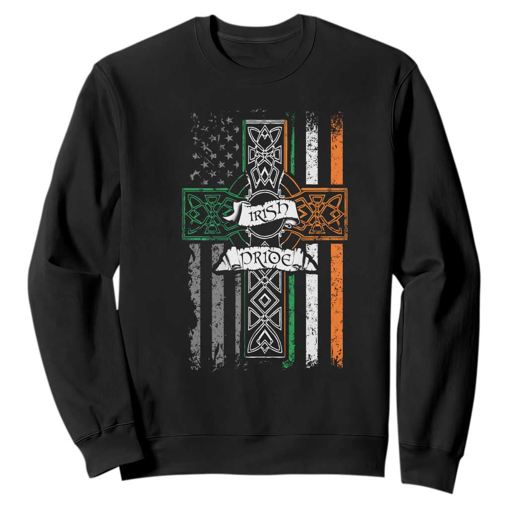Irish Pride Sweatshirt American Flag Celtic Cross St Patricks Day TS02 Black Print Your Wear
