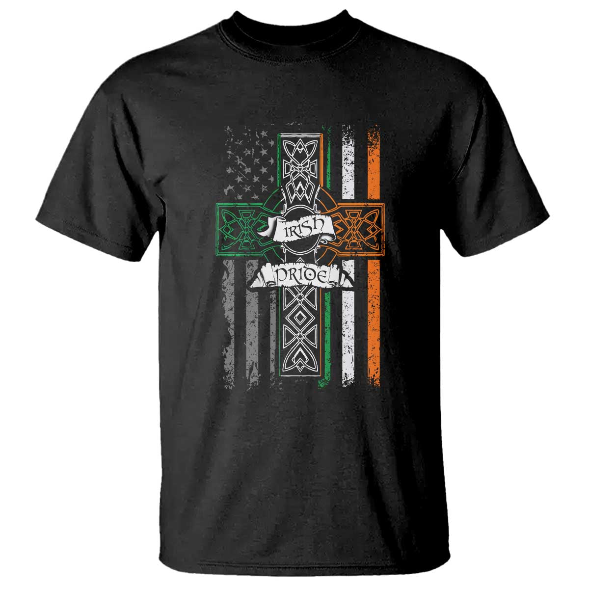 Irish Pride T Shirt American Flag Celtic Cross St Patricks Day TS02 Black Print Your Wear