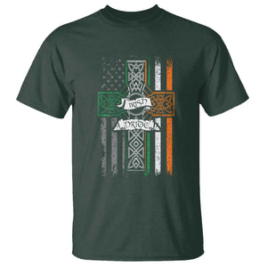 Irish Pride T Shirt American Flag Celtic Cross St Patricks Day TS02 Dark Forest Green Print Your Wear