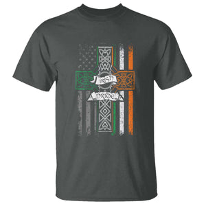 Irish Pride T Shirt American Flag Celtic Cross St Patricks Day TS02 Dark Heather Print Your Wear