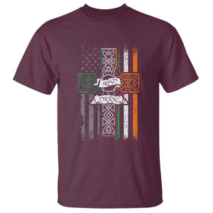 Irish Pride T Shirt American Flag Celtic Cross St Patricks Day TS02 Maroon Print Your Wear