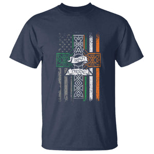 Irish Pride T Shirt American Flag Celtic Cross St Patricks Day TS02 Navy Print Your Wear