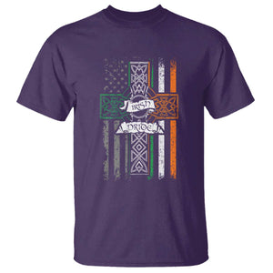 Irish Pride T Shirt American Flag Celtic Cross St Patricks Day TS02 Purple Print Your Wear