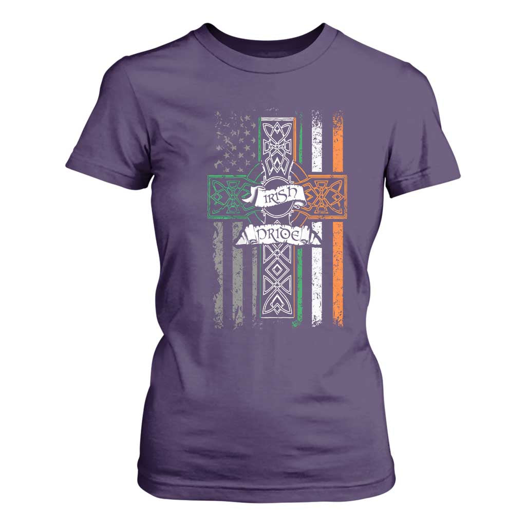 Irish Pride T Shirt For Women American Flag Celtic Cross St Patricks Day TS02 Purple Print Your Wear