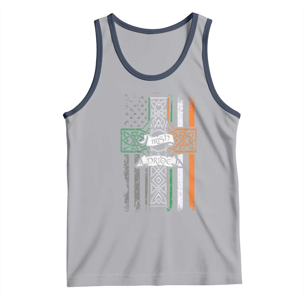 Irish Pride Tank Top American Flag Celtic Cross St Patricks Day TS02 Athletic Heather Navy Print Your Wear
