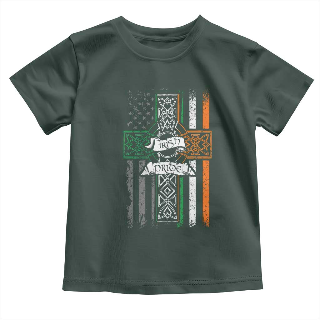 Irish Pride Toddler T Shirt American Flag Celtic Cross St Patricks Day TS02 Dark Forest Green Print Your Wear