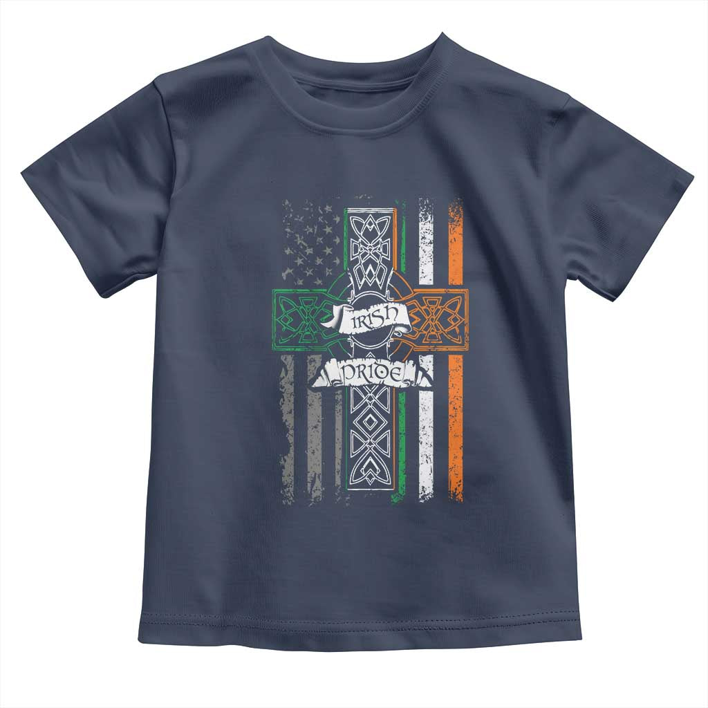 Irish Pride Toddler T Shirt American Flag Celtic Cross St Patricks Day TS02 Navy Print Your Wear