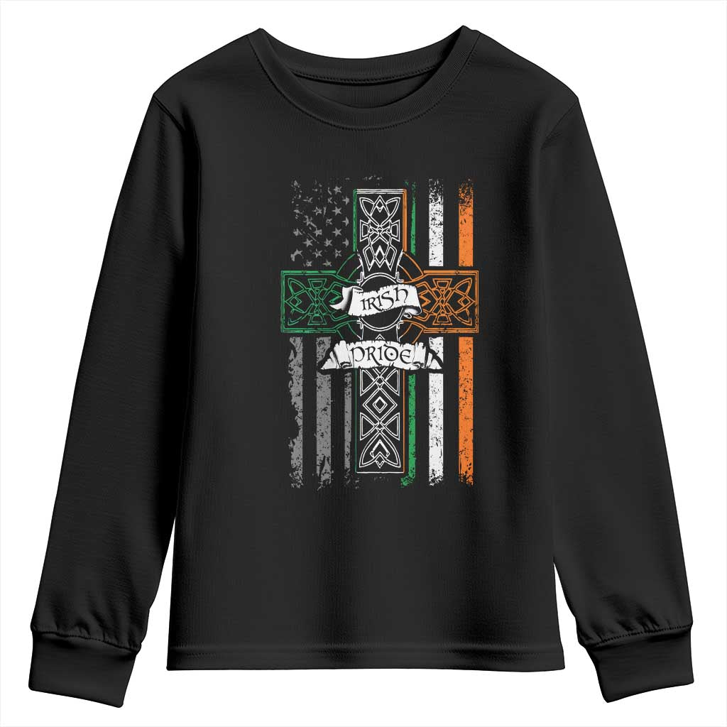 Irish Pride Youth Sweatshirt American Flag Celtic Cross St Patricks Day TS02 Black Print Your Wear