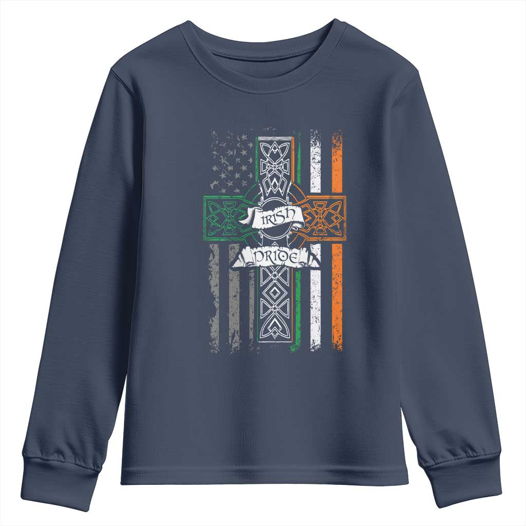 Irish Pride Youth Sweatshirt American Flag Celtic Cross St Patricks Day TS02 Navy Print Your Wear