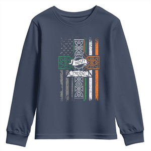 Irish Pride Youth Sweatshirt American Flag Celtic Cross St Patricks Day TS02 Navy Print Your Wear