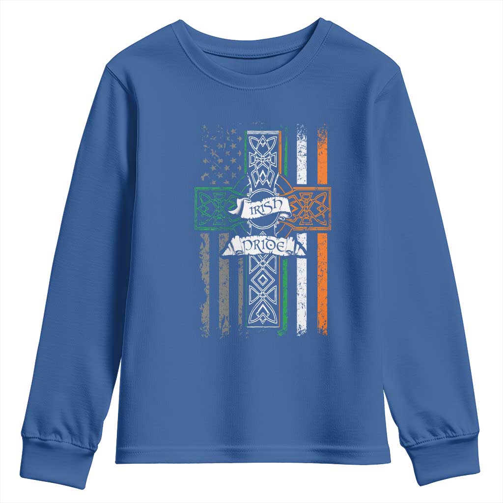 Irish Pride Youth Sweatshirt American Flag Celtic Cross St Patricks Day TS02 Royal Blue Print Your Wear