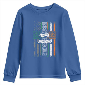 Irish Pride Youth Sweatshirt American Flag Celtic Cross St Patricks Day TS02 Royal Blue Print Your Wear